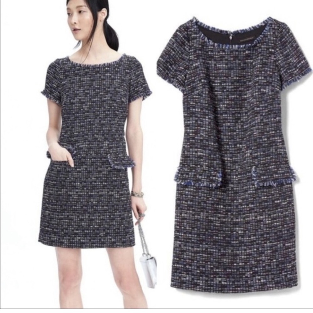 Banana Republic Tweed Fringe Shift Dress Size 8